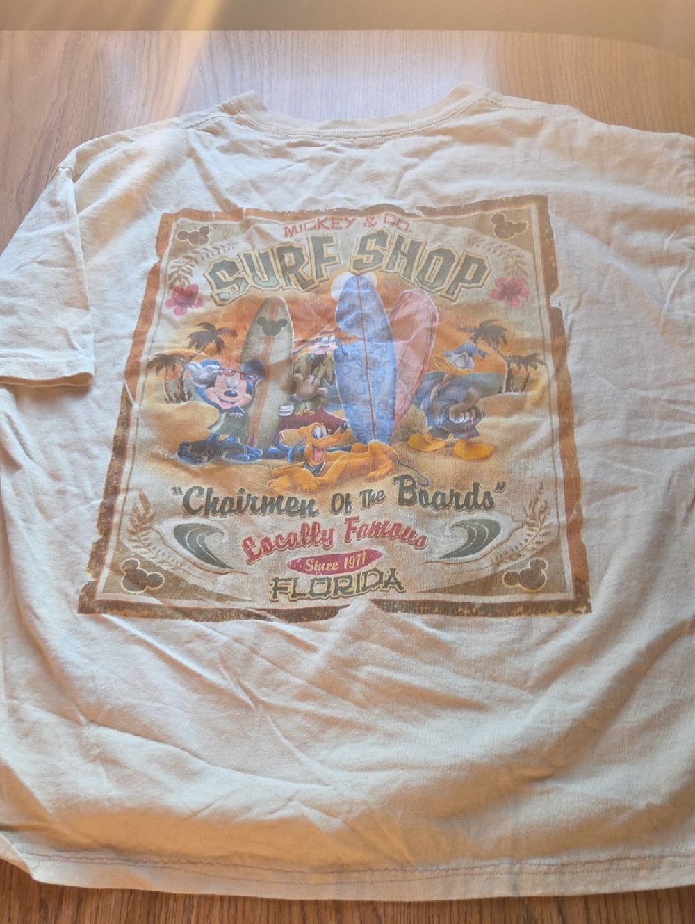 Disney Surf Shop Vintage Graphic Tee - Cream with Blue & Pink Accents